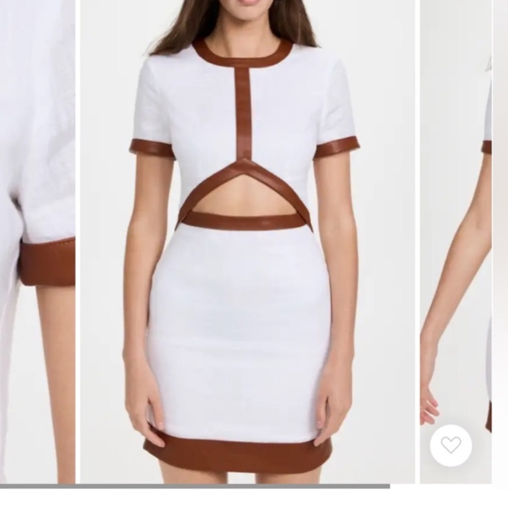 STAUD Mini Dress - White with Brown Accents